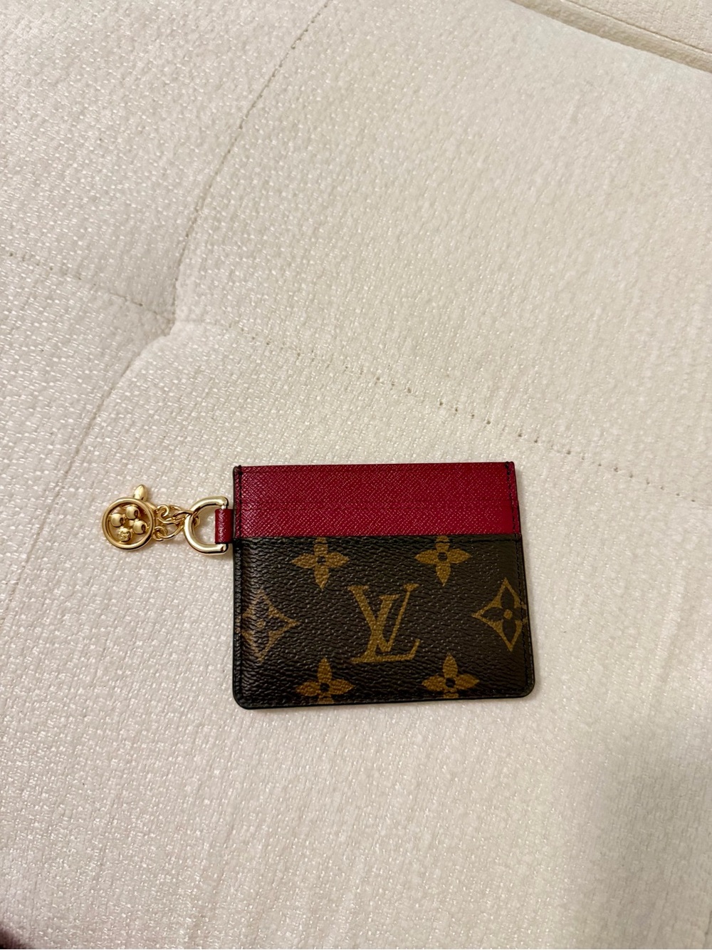Louis Vuitton Monogram Card Holder with Magenta Trim and Gold Charm - Picture 2 of 7